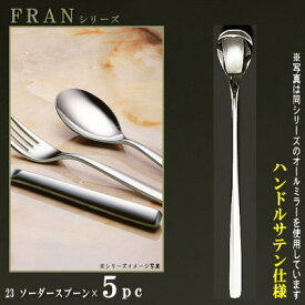 スプーン 5本セット 【FRANシリーズ】【仕上：ハンドルサテン】 ソーダースプーン 196mm×5本 【日本製/洋食器/ステンレス/カトラリー/フラン/業務用/喫茶店/カフェ/レストラン/家庭用/キッチン用品/フロートグラス用 パフェ用/マドラー にも/柄が長い】