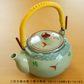 【 急須土瓶 日本製 】 有田土瓶 花小紋 4号（容量620cc） マジックあみ付き ■お取寄商品■【業務用/和食器/茶道具/お茶用品/陶器/有田焼/土瓶/どびん/陶器急須/ポット/きゅうす/急須/来客時/ふだん使い 家庭用/高級感/和風/和菓子店/旅館/つる付き】