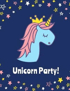 Unicorn Party: Midnight Blue Unicorn Notebook, Journal, Diary, 100 Lined Pages (Large, 8.5x11 in.)