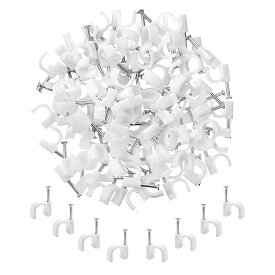 コードとめ具 壁 7mm 100個 ホワイトプラスチック ケーブルステップル LANケーブル用 釘止めタイプ 配線固定用