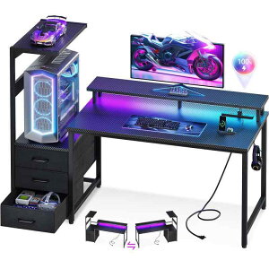 AODK �Q�[�~���O�f�X�N �p�\�R���f�X�N �R���Z���gLED�t�� ��130cm �� pc�f�X�N �Q�[���f�X�N gaming desk �����o�������j�^�[��t�� �Q�[�~���O�e�[�u�� �I�t�� ���E����ւ��Ή� �J�[�{����