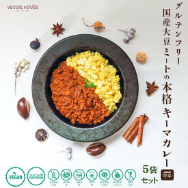 ベジ 国産大豆ミート キーマカレー 中辛 本格スパイス 160g×5袋 グルテンフリー 五葷抜き ベジハウス 渾身の ベジカレー 小麦アレルギー ソイミート ヴィーガン ベジタリアン ヘルシー ダイエット 非常食 全国送料無料 賞味期限2026年10月3日