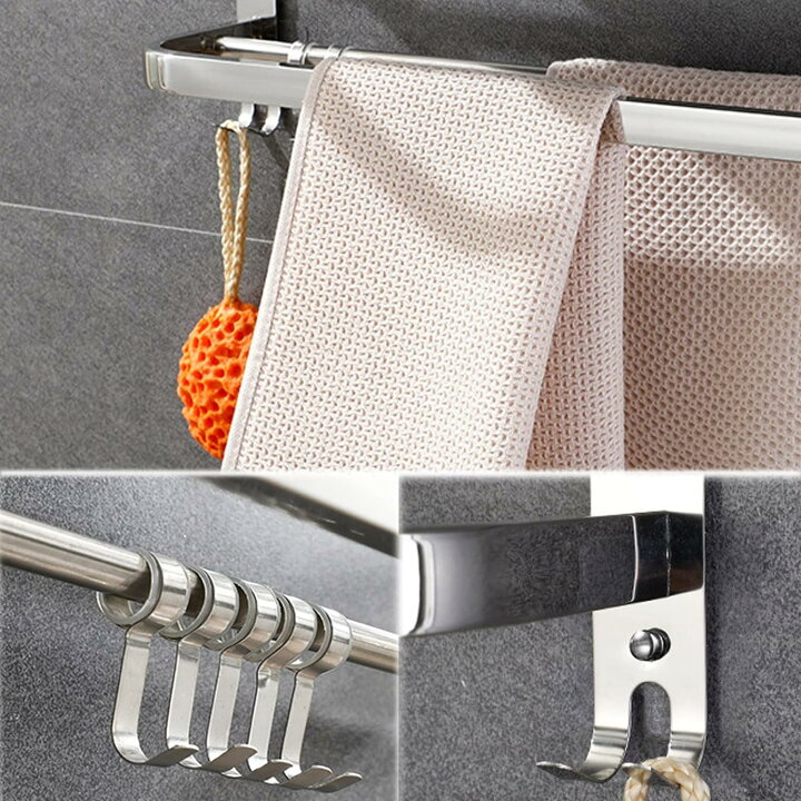 タオルラック、バスルームタオルラック壁掛けタオルホルダー、バスルームアクセサリータオルホルダー、タオル棚、タオルラック、ステンレスス バスルーム棚 タオルレールラック ブラッシュゴールド バスルームハードウェアセット、ペーパーホルダー タオルラック ローブフック、ス つや消しゴールド バスルームハードウェアセット 壁取り付けトイレットペーパーロールホルダー タオルラック ローブハンガー ...