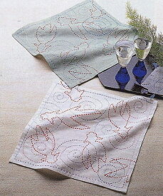 【オリムパスOLYMPUS】　刺し子「花ふきんキット（2枚1組）」　155　納涼きんぎょ（白・浅葱）【取寄せ品】【C3-7-122-1】U6