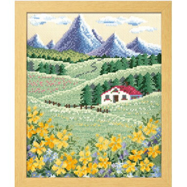 楽天市場 オリムパス 刺しゅうキット 7425 物語からの花咲く風景 オノエ メグミ アルプスの山並みとハイジの花畑 取寄せ品 C3 7 アベイル コマドリ 生地 毛糸