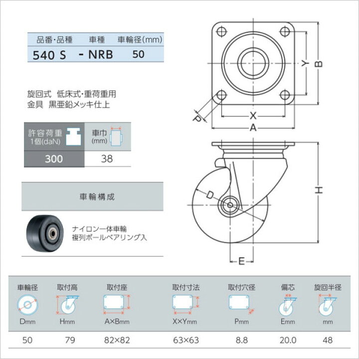 楽天市場】重量キャスター 50ミリ 低床式 ナイロン一体車 自在 ハンマーキャスター 540S-NRB50 : あかばね金物