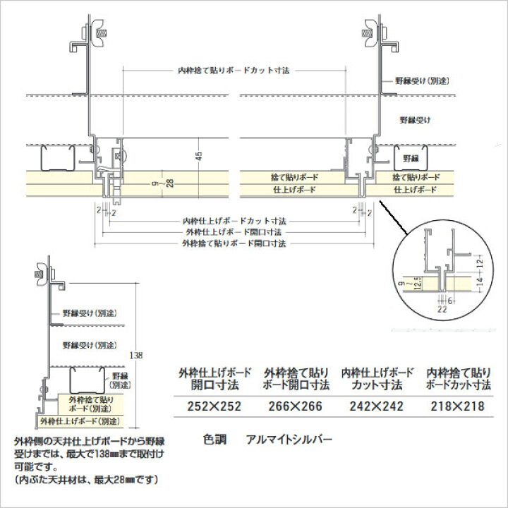 楽天市場 アルミ天井点検口 目地タイプ リーフ目地252タイプ1 250角 創建 あかばね金物