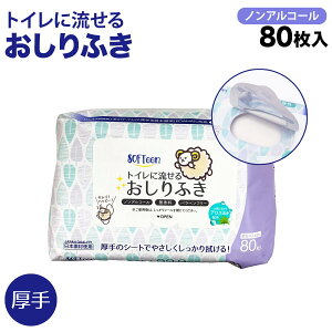 【10/25まで全品P10倍】 ソフティーン トイレに流せる おしりふき 厚手 フタ付き 80枚 ノンアルコール 体拭き 災害 断水 敏感肌 使い捨て