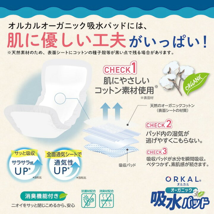 楽天市場】オルカル オーガニック 吸水パッド 大人用 尿取り 薄型 