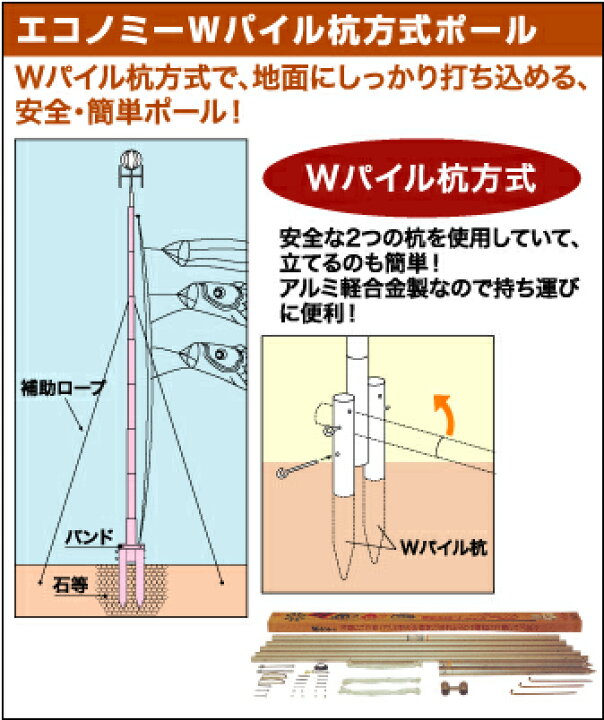 楽天市場】【4/19P2倍】 こいのぼり 鯉のぼり ポールエコノミー型W 