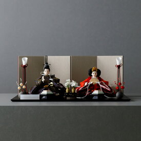 雛人形 おしゃれ モダン 親王飾り インテリア お雛様 雛 高級 PREFER CLASSIC ひな人形 [黒塗台 ベージュ屏風 平飾り お道具付 菱餅三方 油灯 紅白梅 人形極小サイズ 選べる人絹衣裳2種類 玖恩 紺紅]