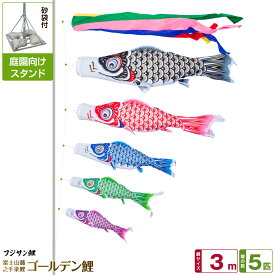 【超Pバック祭限定クーポン有＆12/15はP最大9倍】 庭園用 こいのぼり 鯉のぼり フジサン鯉 ゴールデン鯉 3m 8点セット(吹流し+鯉5匹+矢車+ロープ) 庭園 ポール付属 ガーデンスタンドセット