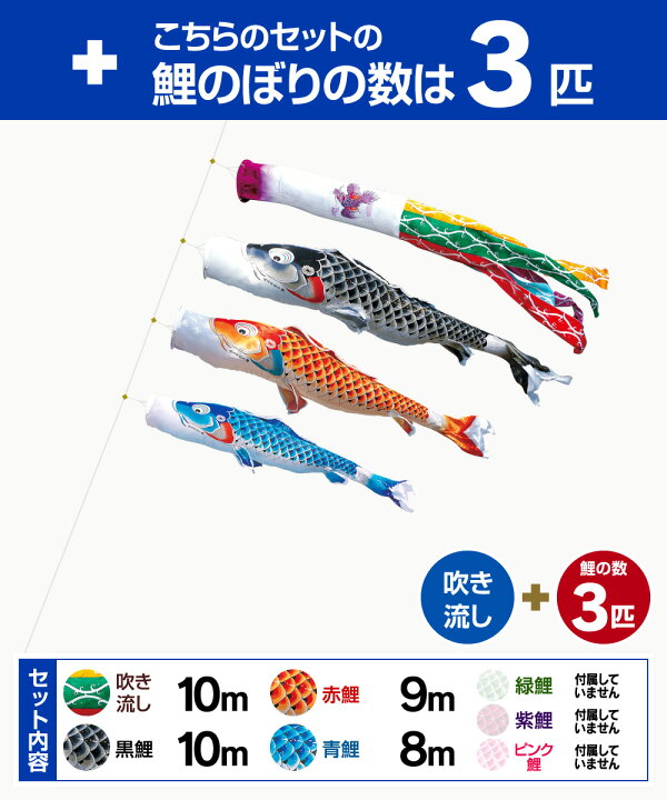 楽天市場】徳永鯉のぼり 吉兆鯉 10m 6点セット 庭園用大型セット 