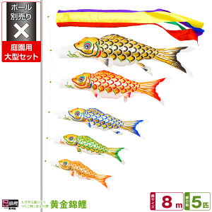 庭園用 こいのぼり 鯉のぼり 錦鯉 うろこ輝く黄金の鯉 黄金錦鯉 8m 8点(吹流し+鯉5匹+矢車+ロープ)/庭園大型セット【ポール 別売】