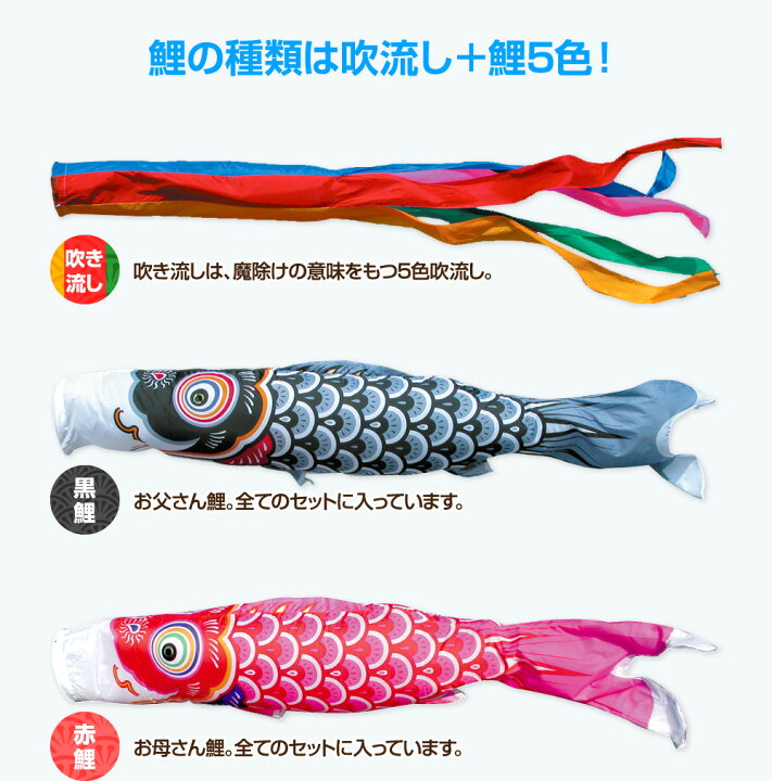 楽天市場】【ベランダ用 こいのぼり】 友禅鯉 1m 6点セット(吹流し+鯉3 