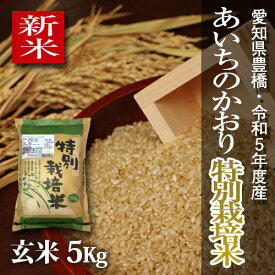 【新米】【栽培期間中農薬不使用】令和5年度・愛知県産 ・特別栽培米　あいちのかおり 玄米5kg