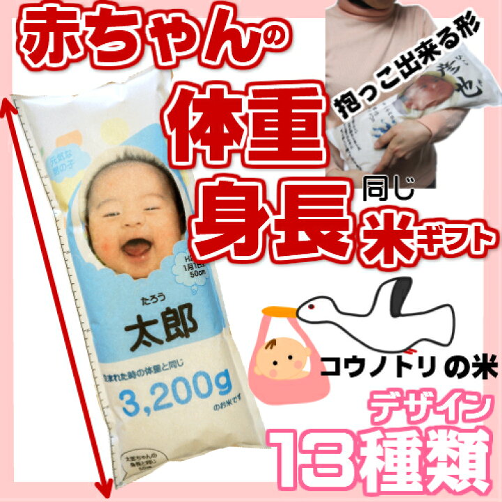 楽天市場 赤ちゃん体重 さらに 身長 も同じ 赤ちゃん米 コウノトリの米 ５か所に名前 名入れ オリジナル命名カード無料 内祝 出産内祝 寿 北海道 九州 沖縄は６００円加算 米専門店こめひこ