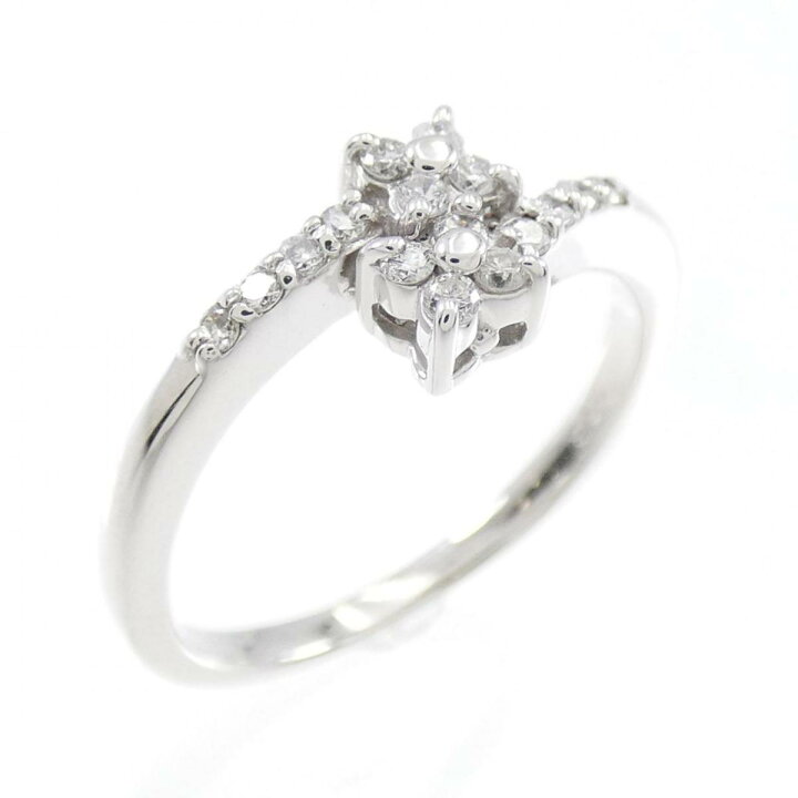 K18WG フラワー ダイヤモンド リング 0.13CT 