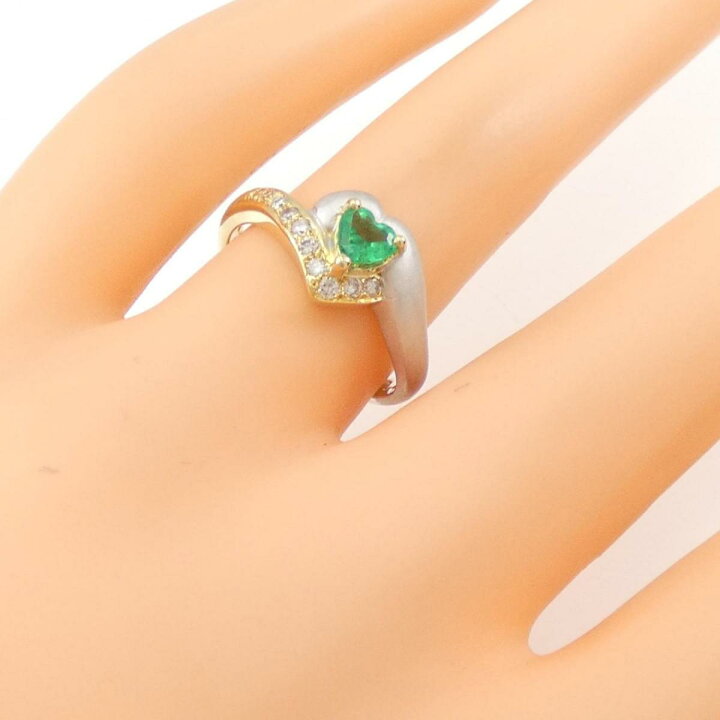 Heart ファッション エメラルドリングk18YGハート