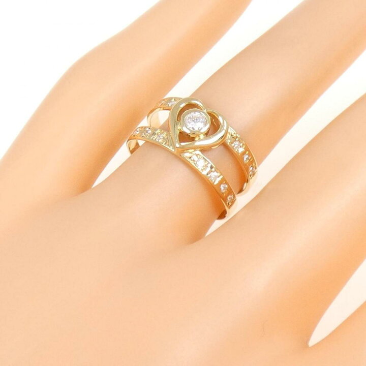 K18YG ハート ダイヤモンド リング 0.13CT 