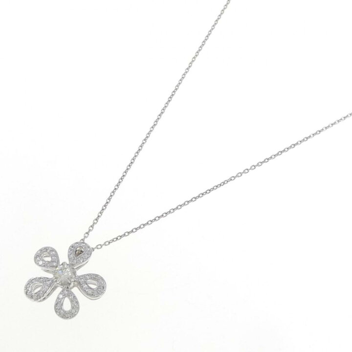 K18WG フラワー ダイヤモンド ネックレス 0.41CT 