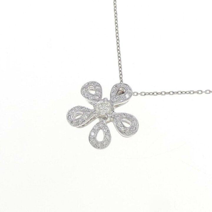 K18WG フラワー ダイヤモンド ネックレス 0.41CT 