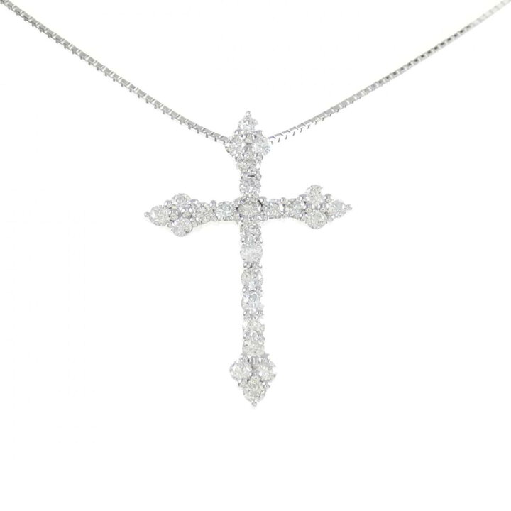 楽天市場】K18WG クロス ダイヤモンド ネックレス 0.50CT【中古  