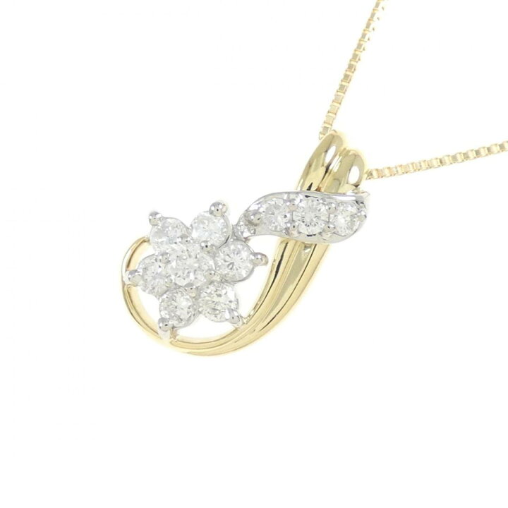 楽天市場】K18YG/PT フラワー ダイヤモンド ネックレス 0.41CT【中古  