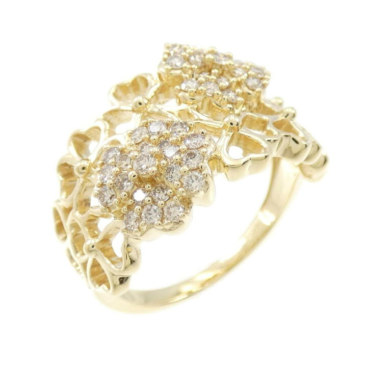 楽天市場】K18YG フラワー ダイヤモンド リング 0.37CT【中古 