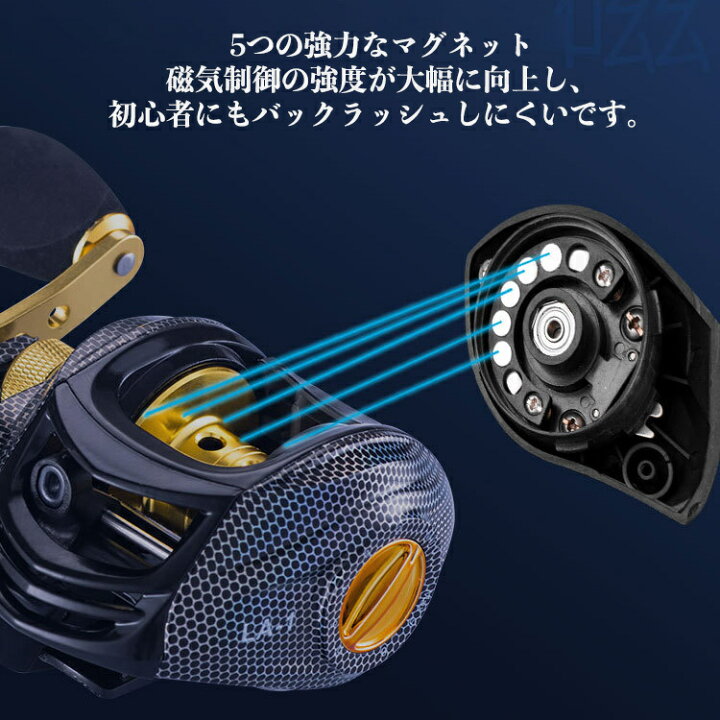楽天市場 リール ベイトリール 軽量 軽量ルアー 最大ドラグ6kg ギア比7 2 1 アルミスプール 海釣り 淡水釣り 両用 超強力マグネットブレーキ 強力マグネット 左ハンドル 右ハンドル バックラッシュしにくい スムースな回転 浅溝スプール 深溝スプール 左巻き 右巻き
