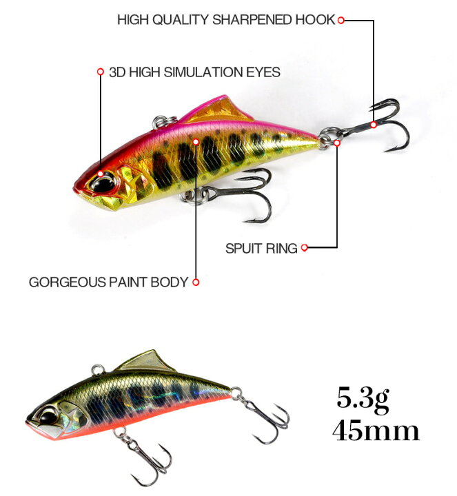 楽天市場 シンキングバイブレーション ルアー フック付き 5 3g 45mm ノイズ Vib 振動 ハードルアー 釣り具 偽餌 人工餌 バス釣り ナマズ トラウト など対応可能 未来くらしショップ