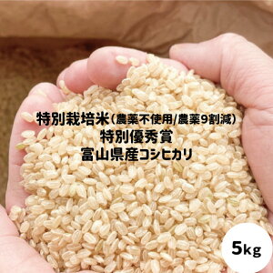 新米 特別栽培米 玄米 米 農薬9割減 富山県産 コシヒカリ 特別優秀賞受賞 5kg 特別栽培米 令和7年産 送料無料 安心 安全【お歳暮】【お中元】栽培期間中農薬不使用 玄米 白米 分つき精米 ママ