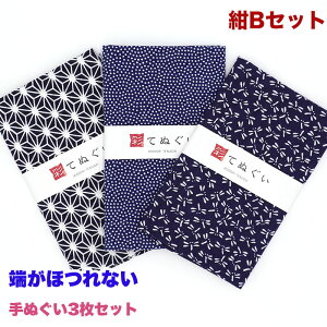 【0のつく日 24h限定 店内全品10%OFF】手ぬぐい 端がほつれない 3枚セット 紺Bセット 日本製 手拭い 剣道 和雑貨 ハンカチ タオル 綿 ラッピング 熨斗 ふきん 洗顔 粗品 彩 irodori TE-X3-017M