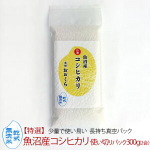 新米 無洗米(乾式) 魚沼産 コシヒカリ 使い切りパック300g(約2合) (令和7年産) 令和7年 米 新潟県 お米 白米 新潟県産コシヒカリ こしひかり おこめ ギフト プレゼント 内祝 贈り物 食べ