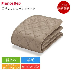 フランスベッド ベッドパッド シングル+セミダブル 1枚タイプ 羊毛メッシュベッドパッド 220cm×195cm | 正規品 フランスベッド製 ベッドパット ベットパット 敷パッド 敷きパッド 敷きパット ウール 羊毛 オールシーズン 洗える ファミリーサイズ 220