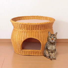 ＼300円引きクーポン進呈／ 猫用品 キャットタワー ラタンキャットハウス 2段ベッドタイプ 完成品03646 夏 涼しい 冬 暖かい 籐 通気性 心地よい クッションシート ベッド くつろぎ