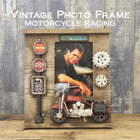 インテリア小物・置物 フォトフレーム 【2個セット】MOTORCYCLE RACING ビンテージカー Vintage Photo Frame ヴィンテージ フォトフレーム2204F-717 カジュアル カントリー 写真 置物