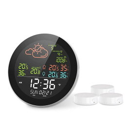 KKnoonセイコー クロックWifi 多機能 ホーム/オフィス ウェザーステーション カラーデジタル表示時計 屋外および屋内温度テスター 湿度計 天気予報 置時計 スマートライフ対応