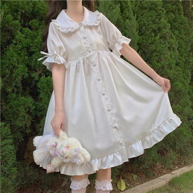 送料無料 夏 ワンピース レディース リボン 長袖 半袖 パフスリーブ Lolita ワンピース コスプレ コスチューム COS 仮装 撮影 ハロウィン 仮装 ゴスロリ ロリータ 可愛い お遊戯会衣装 イベント衣装 ファッション セクシー ホワイト