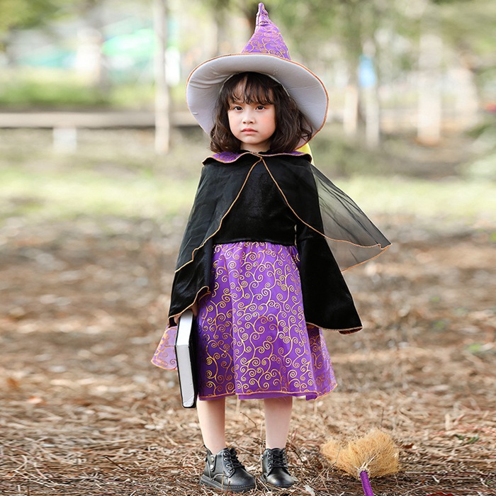 ハロウィン 女の子 コスプレ 子供 150 魔女 ドレス 帽子 セット - 4