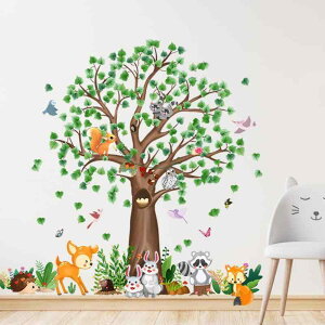 �傫�Ȗ� �E�H�[���X�e�b�J�[ ���� ����, ����Ȗ؁C�L�c�l �n���l�Y�~ �� �E�T�M ���X �� �� ���A�h�� �ǎ��V�[�� ������� �A�[�g�� ���� wall decor�C���� �傫�Ȗ؃f�U�C��95x100cm, �q����