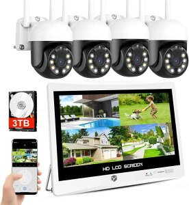 �y500����f�E3TB HDD���� �z�h�ƃJ���� ���C�����XYESKAMOO 12�C���` ���O �����ǐ� 2560P 500����f���C�����X�J����4��Z�b�g 10�`�����l���܂ő��݉� ���O �h�ƃJ���� �Z�b�g LCD���j�^�[ ��̌^N