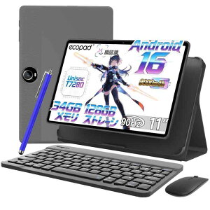 ECOPAD Android16 �^�u���b�g 11�C���` 18WPD�}���[�d 8000mAh�o�b�e���[ 34GB+128GB+2TB�g�� �����\8�R�ACPU T7280 ���Ԃ���� �y�� �����V�� tablet ���� WidevineL1/��F��/����