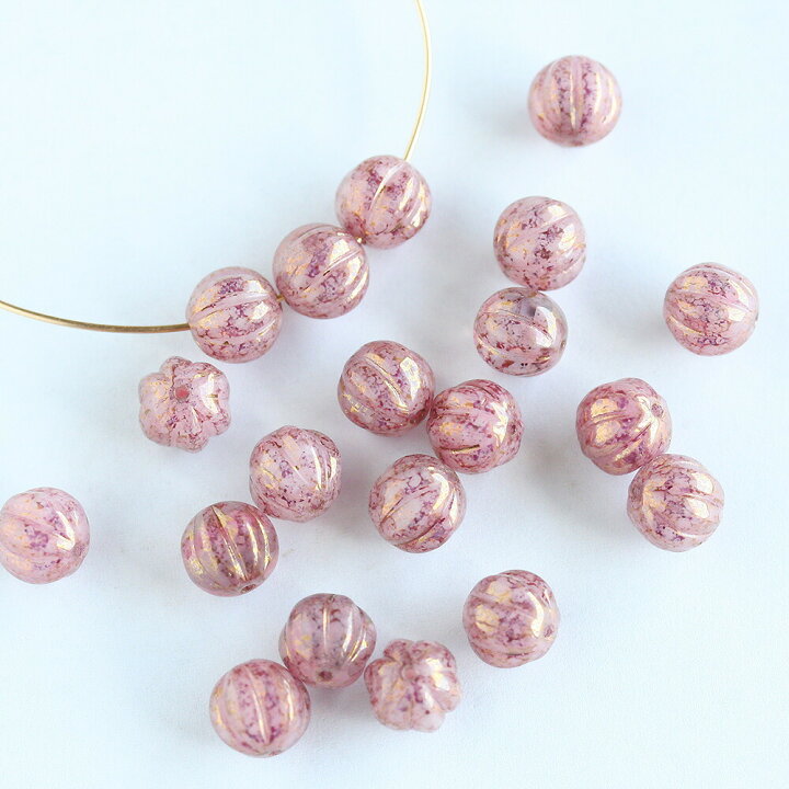 楽天市場 チェコビーズ メロンビーズ 約8mm ローズマーブル 個 パンプキン チェコガラス 手作りアクセサリー 材料 ビーズ パーツ ピンク ピアス コモレビスタ