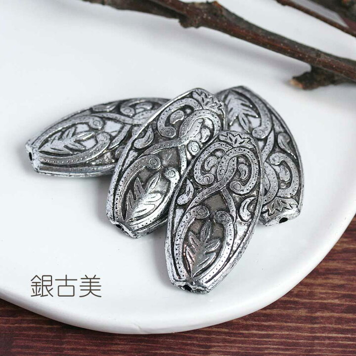 楽天市場】アクリルビーズ 40×20mm 金古美 銀古美 4個 アクセサリー 