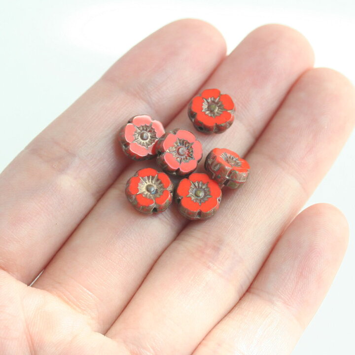 楽天市場】チェコビーズ ハワイアンフラワー 8×8mm オレンジレッド 6個 