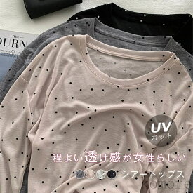 【送料無料】レイヤード シアー トップス tシャツ 長袖 重ね着 シアートップス 透け感 冷感 涼しい UVカット クルーネック インナー