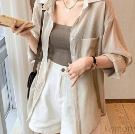 【送料無料】シアー シャツ レディース おしゃれ 長袖 ブラウス 麻 リネン 夏 シャツ 羽織り 涼しい ゆったり オーバーサイズ オフィス