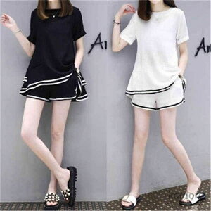 【送料無料】ゆったり 重ね着風 大きいサイズ スウェット 部屋着 上下セット 半袖 Tシャツ セットアップ 部屋着 スウェット