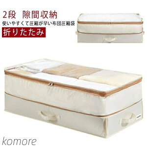 【送料無料】布団収納ケース 2段 圧縮 ファスナー 中身が見える 折りたたみ 大容量 省スペース クローゼット 隙間収納 コンパクト 着物ケース 着物